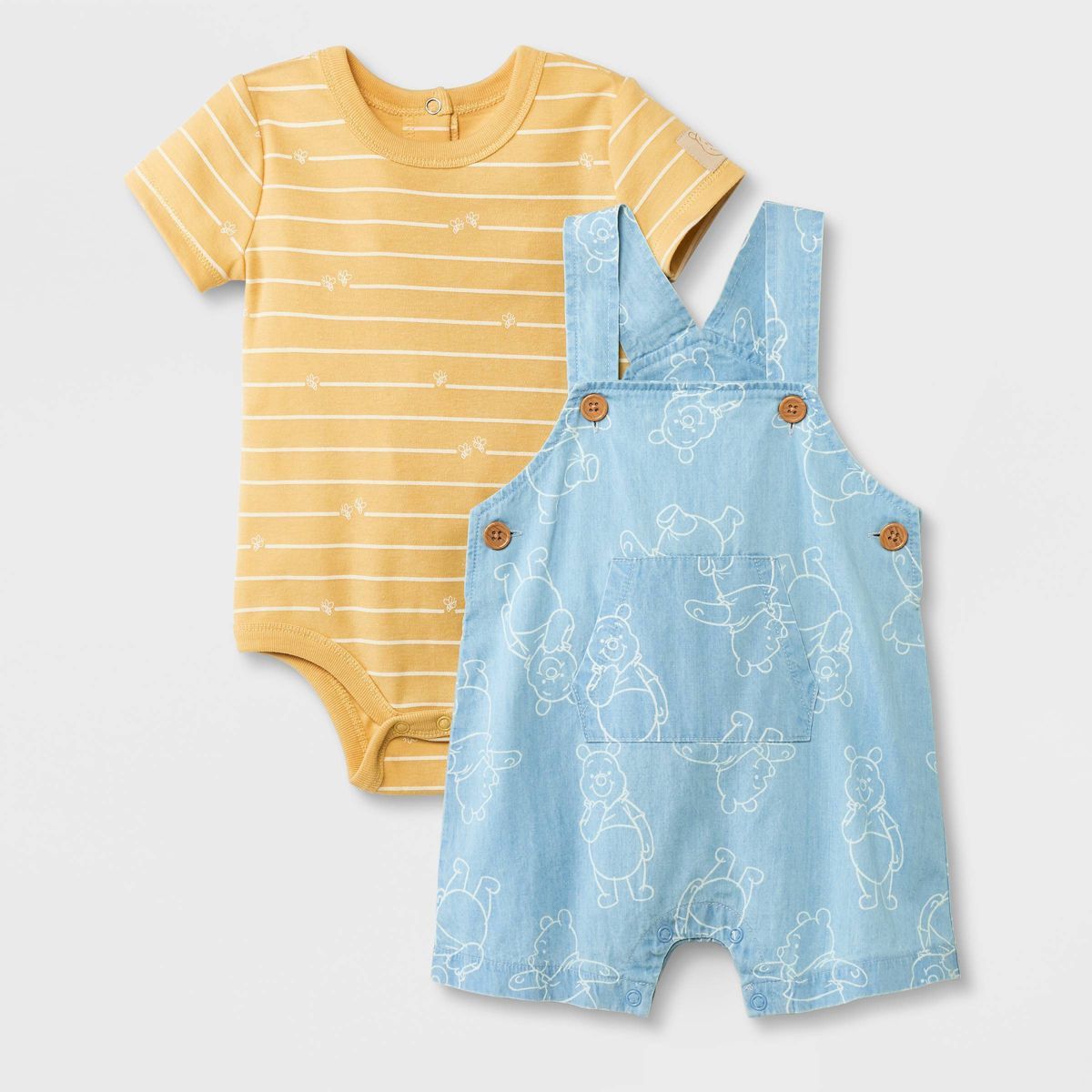 Baby Boys' Disney Winnie the Pooh Short Sleeve Shortalls Set - Blue | Target
