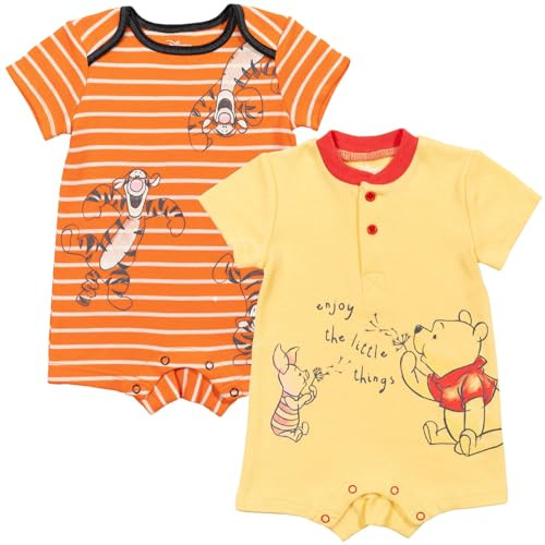 Disney Winnie the Pooh Mickey Mouse Tigger Baby 2 Pack Henley Rompers Newborn to Toddler | Amazon (US)