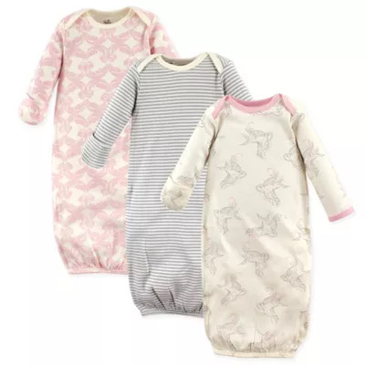 Touched by Nature Size 0-6M 3-Pack Organic Cotton Bird Gowns in Beige | buybuy BABY
