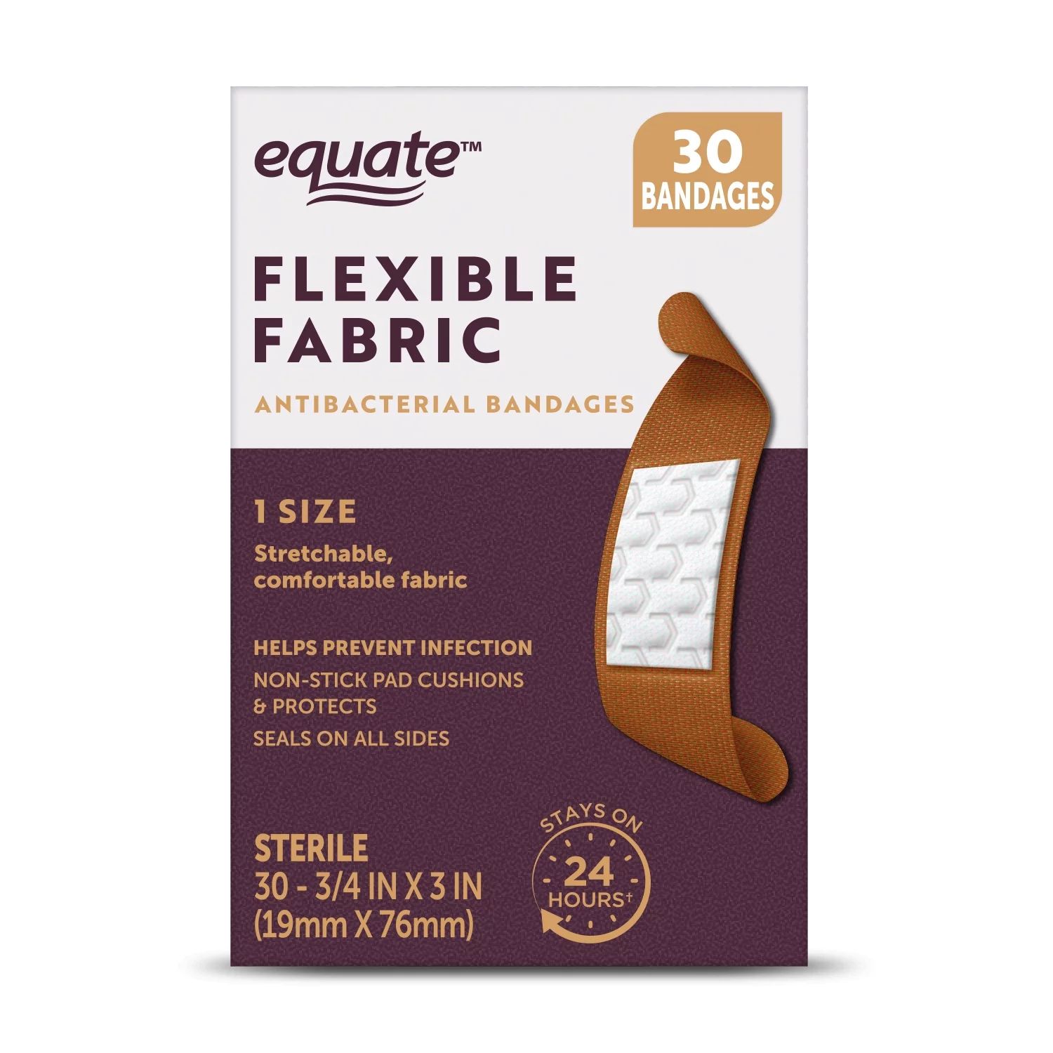Equate Adhesive Bandages Flexible, Antibacterial, Natural, 30 Count | Walmart (US)