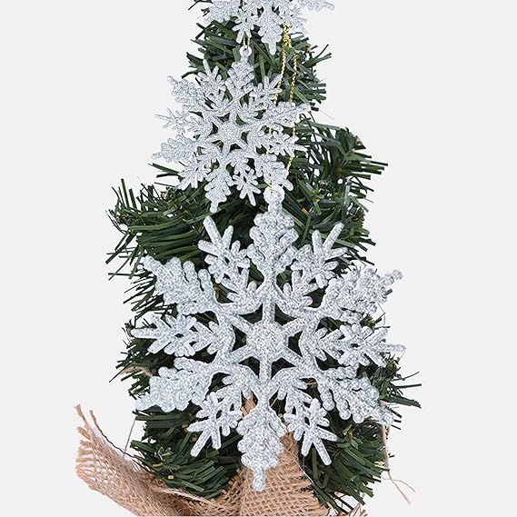 36 Pack Plastic Silver Snowflake Ornaments Christmas Winter Decorations, Hanging Snowflake Decora... | Amazon (US)