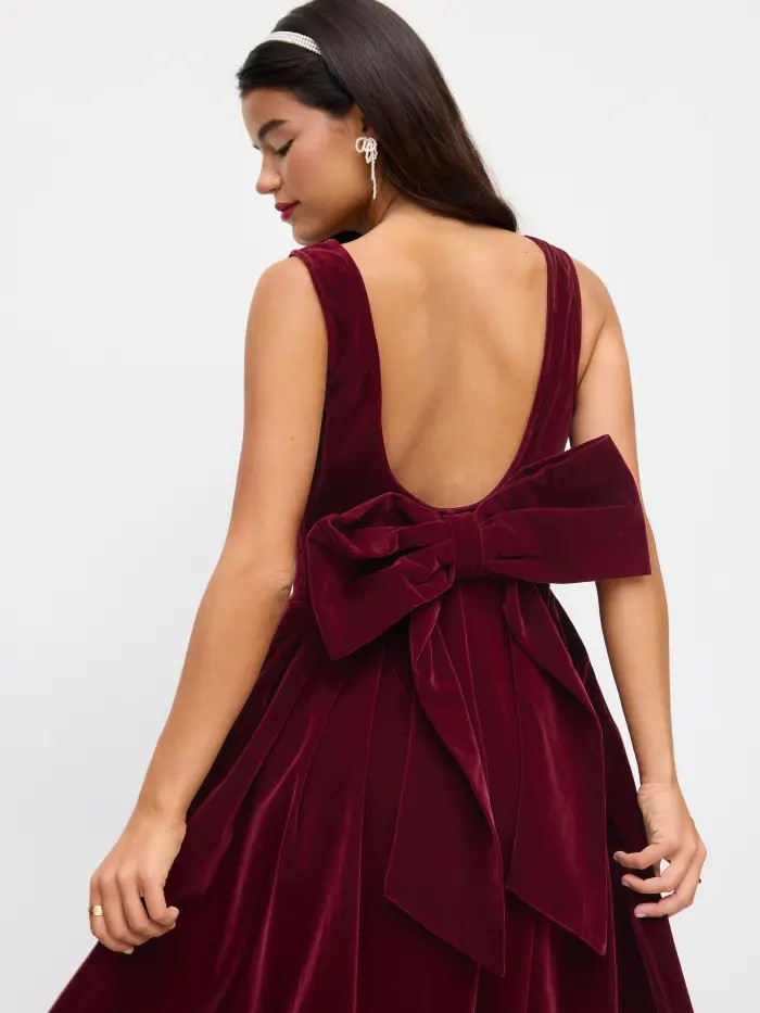 Velvet Velvet Boat Neck Bow Backless Mini Dress For Date Party/Clubbing | Cider
