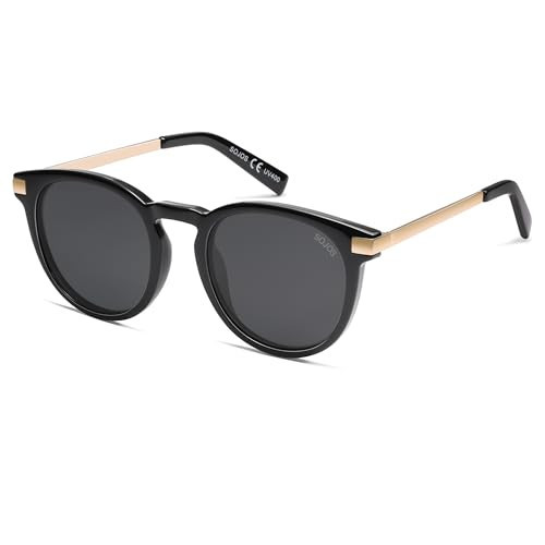 SOJOS Retro Round Polarized Sunglasses Womens Mens Classic Vintage Trendy Sunnies SJ2368, Black/Grey | Amazon (US)