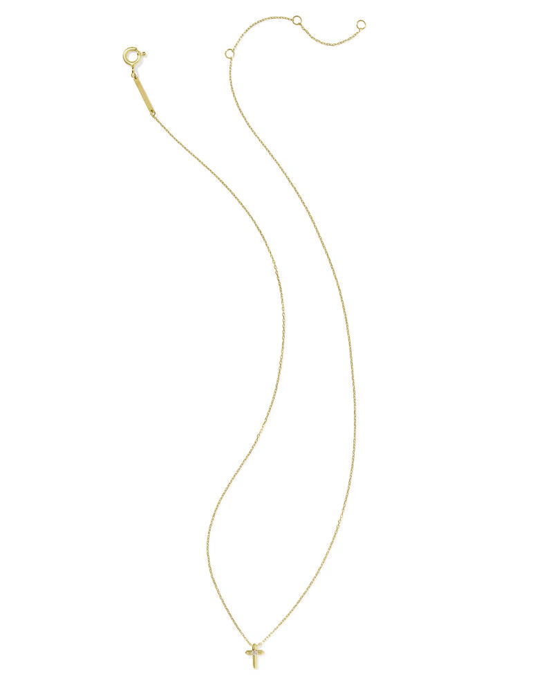 Tiny Cross 14k Yellow Gold Pendant Necklace in White Diamond | Kendra Scott | Kendra Scott