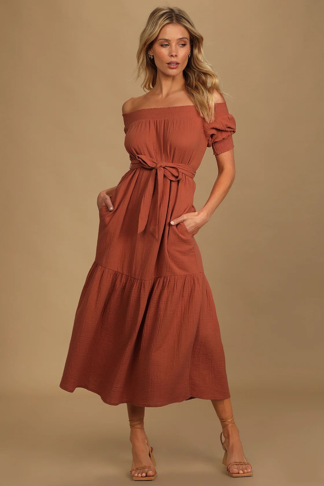 Ready for Sunshine Rust Orange Off-the-Shoulder Maxi Dress | Lulus