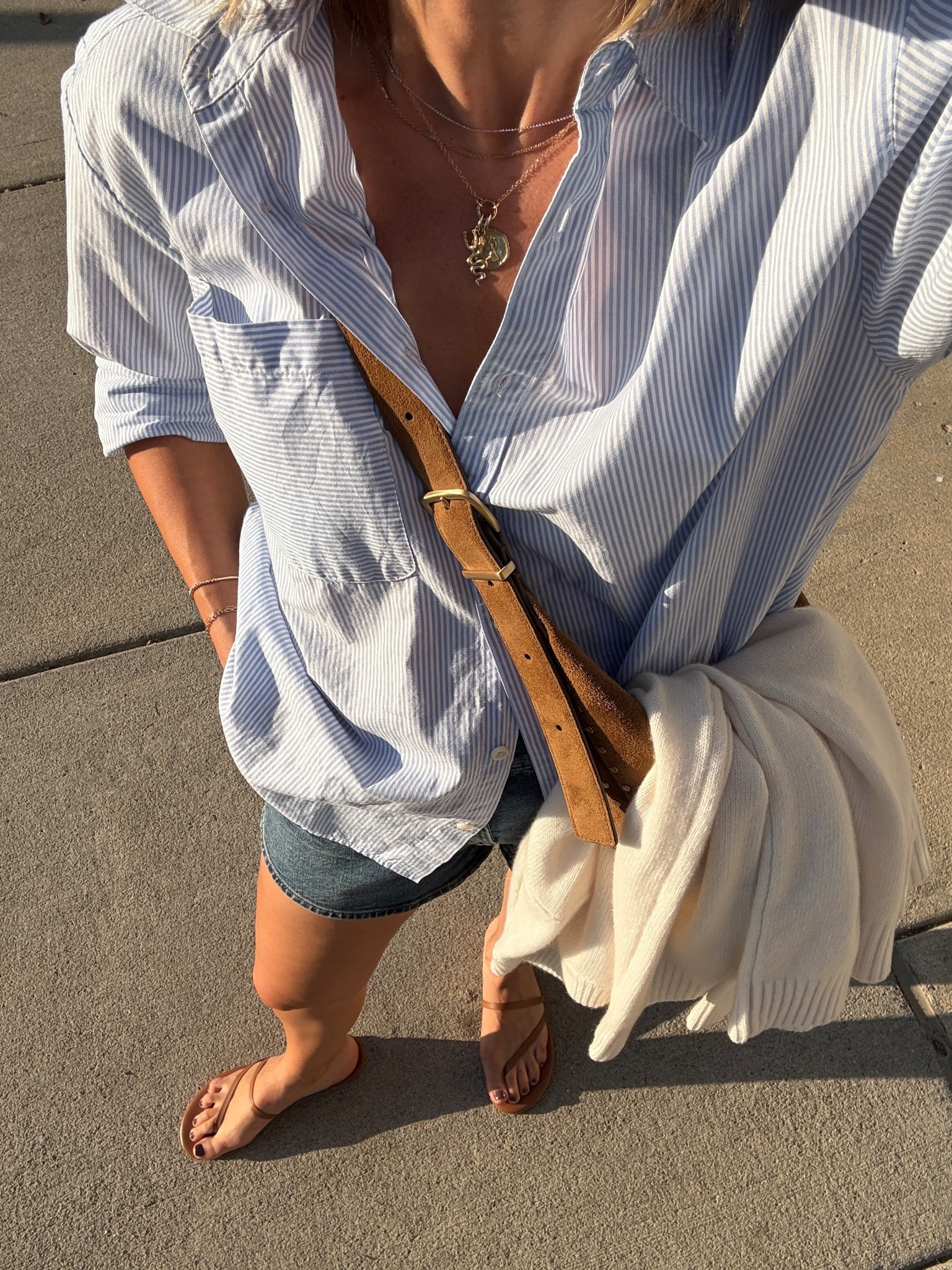 Wearing 26 jean shorts, small button-up shirt, small sweater, sandals tts

#LTKOver40 #LTKStyleTip #LTKFindsUnder100