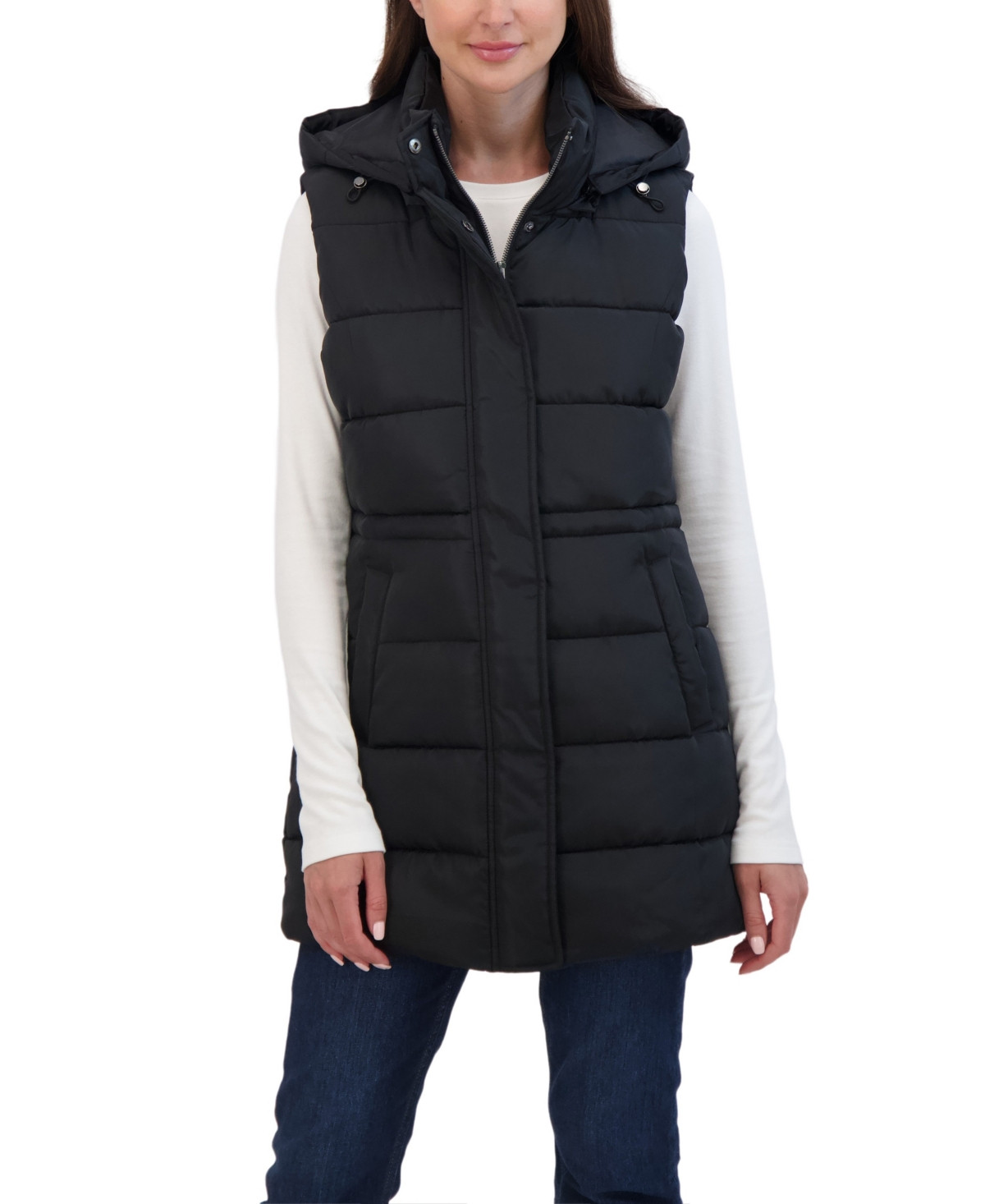 Sebby Collection Women's Puffer Vest With Drawstring Waist - Black | Macy's