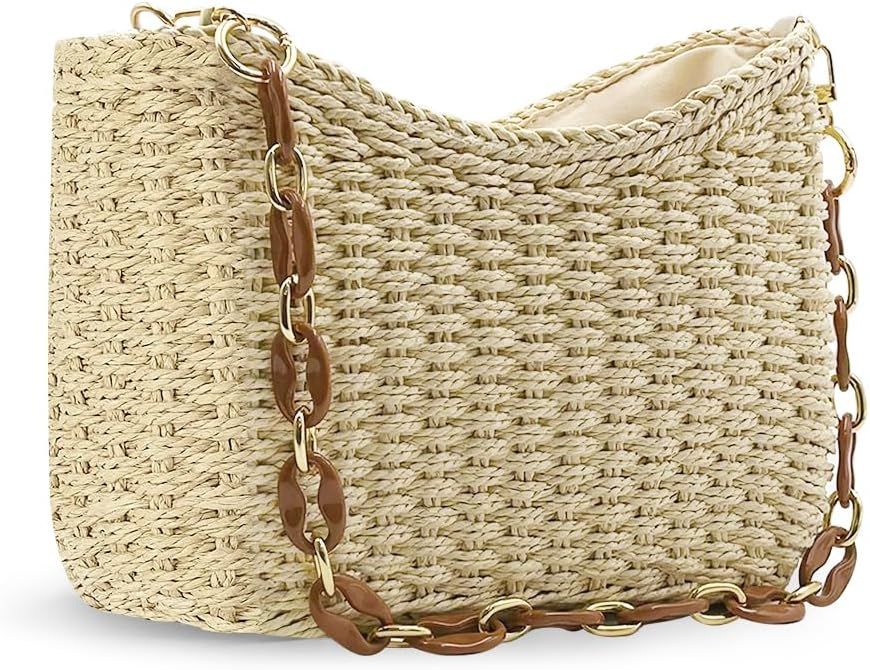 JYG Straw Woven Shoulder Bag for Women Summer Beach Travel Crossbody Handbag Classics Satchel Pur... | Amazon (US)