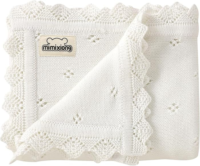 mimixiong Cotton Baby Blanket Knitted Crochet Receiving Crib Nursery Swaddling Blankets for Newbo... | Amazon (US)
