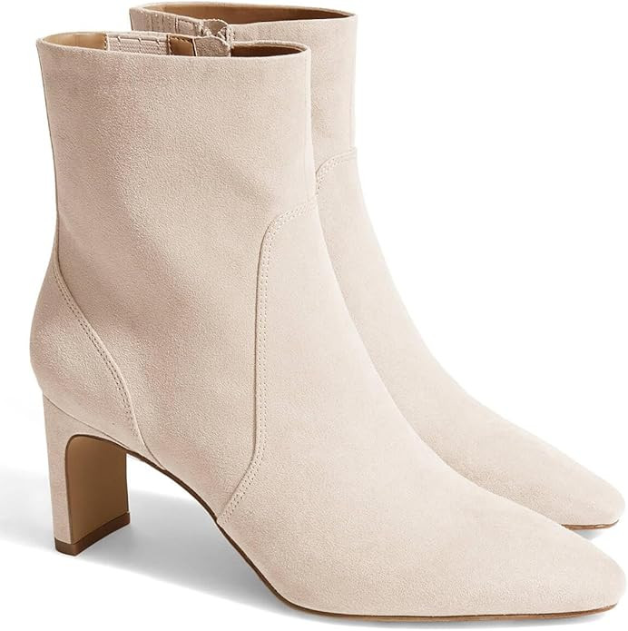 Coutgo Womens Chunky Low Heel Ankle Boots Square Pointed Toe Side Zipper Booties Faux Suede Fall ... | Amazon (US)