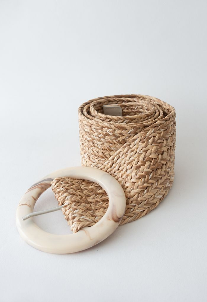 Marble Buckle Woven Raffia Belt | Chicwish