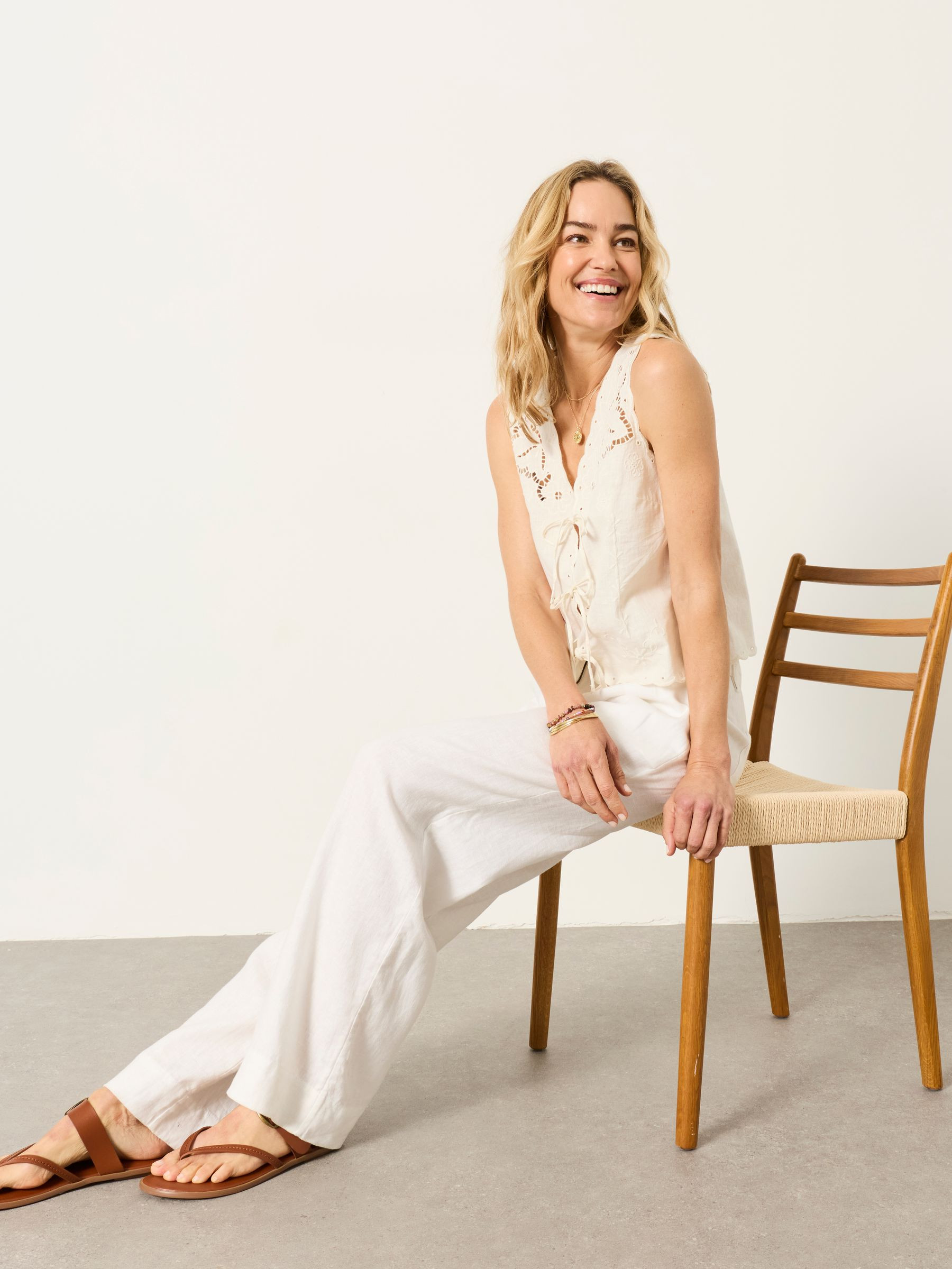 Arie White Wide Leg Linen Trousers | Fat Face