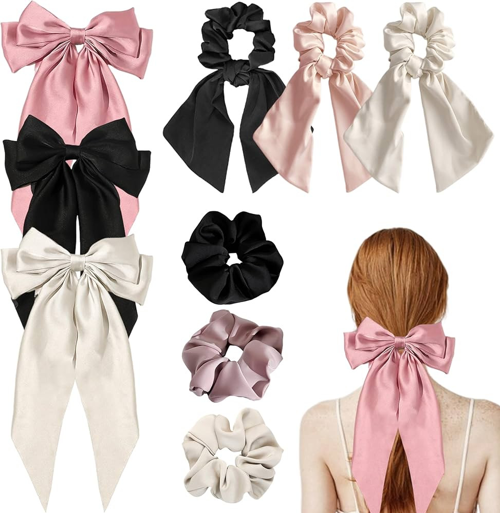 9 Pcs Bow Hair Clip Set, Large Satin Hair Bows Hair Ribbon for Women, Soft Solid Color Hair Ties ... | Amazon (CA)