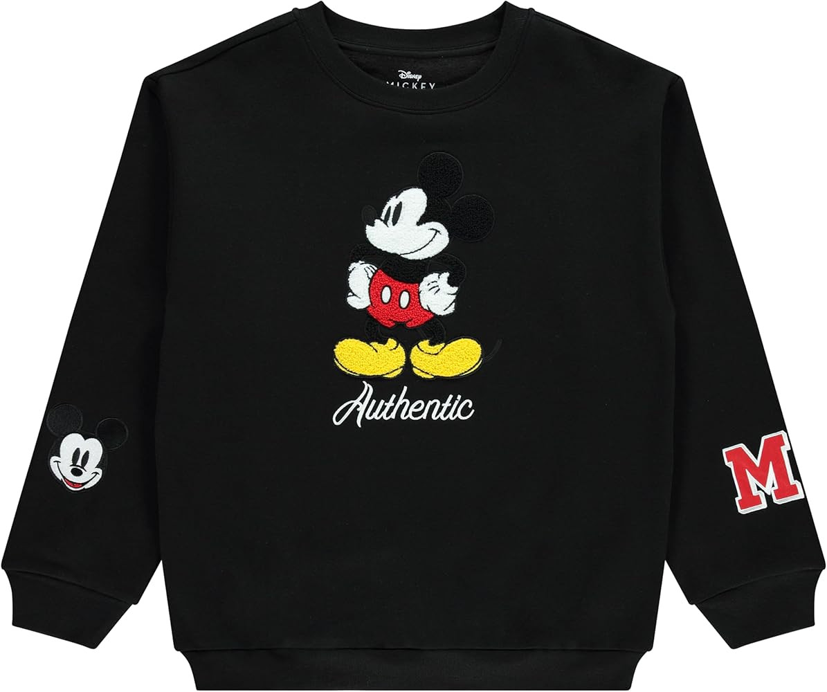 Ladies Mickey Mouse Fashion Sweatshirt Crewneck - Chenille Patch & Embroidery Sleeve - Mickey & M... | Amazon (US)