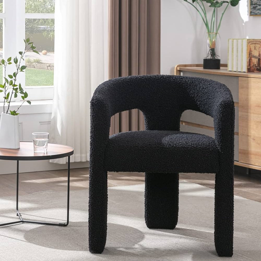 QUINJAY Modern Sherpa Barrel Dining Chair Upholstered Faux Fur Dining Room Chair with Arm Comfy A... | Amazon (US)