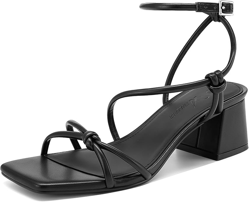 Athlefit Strappy Heels for Women Dressy Open Square Toe Heeled Sandals Low Chunky Block Heels Dre... | Amazon (US)