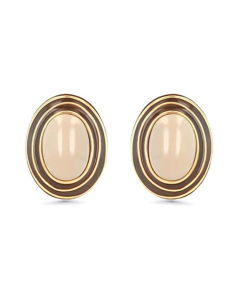 Large Chunky Brown Beige Tan Gold Round Oval Button Stud Enamel Statement Earrings for Women by S... | Amazon (US)