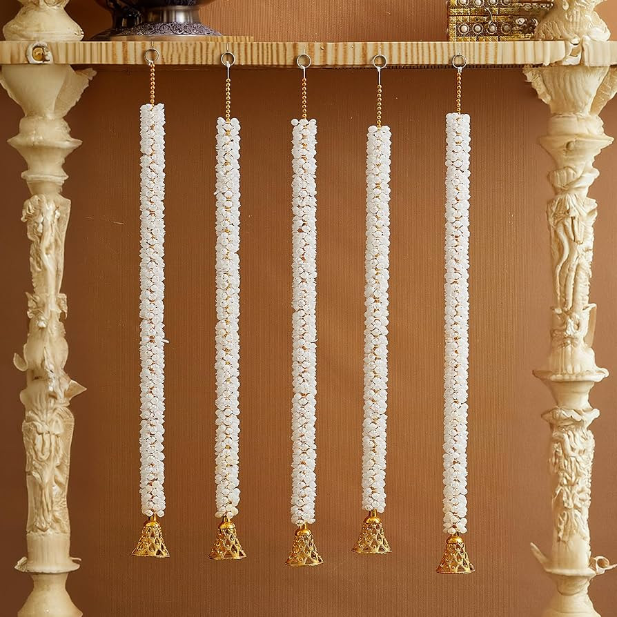 TIED RIBBONS 5 Pcs Artificial Mogra Flower Indian Garlands with Bells | 2.5 Feet, White | Jasmin ... | Amazon (US)