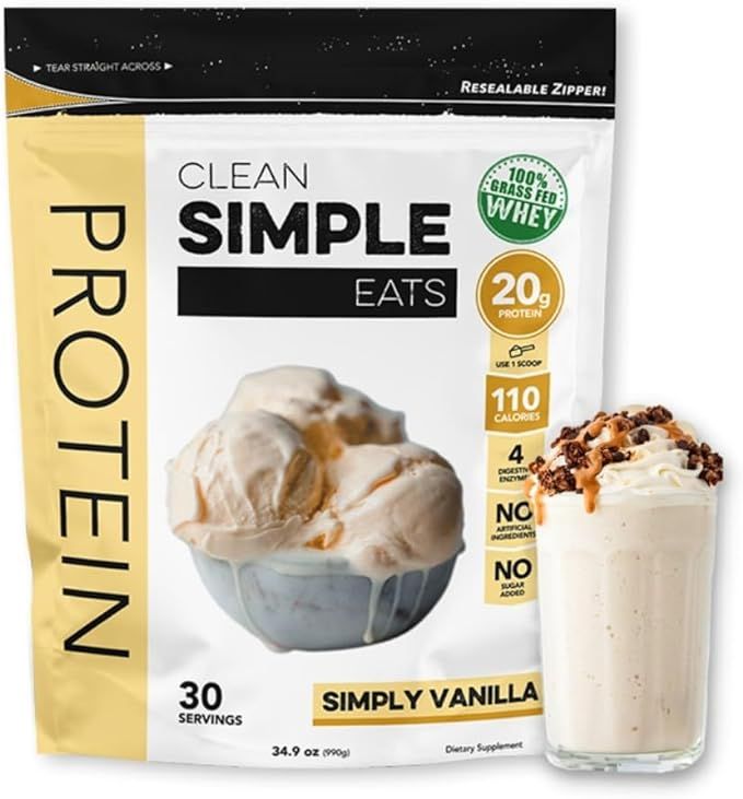 Clean Simple Eats Simply Vanilla Whey Protein Powder, Natural Sweetened and Cold-Processed Whey P... | Amazon (US)