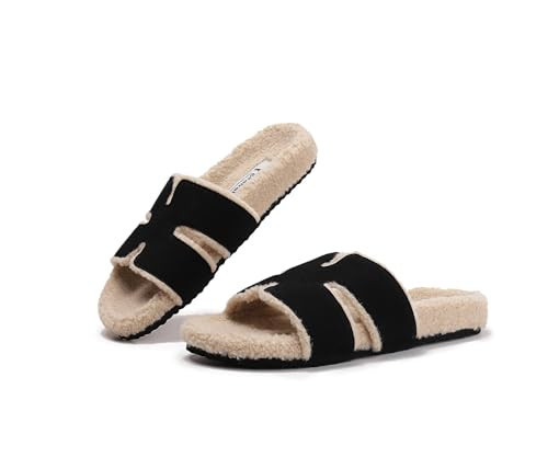 geabal Uggss Slippers Genuine Suede Fuzzy Slippers for Women Indoor Outdoor House Slippers Fur Faux Shearling lined H slide sandal Memory Foam Casual Fluffy Soft Slipper | Amazon (US)