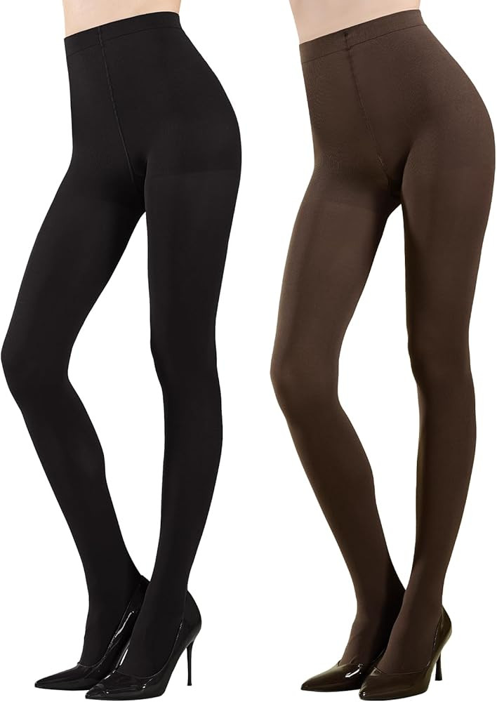MANZI 2 Pairs Women's Opaque Control Top Tights 70D Solid Color Soft Tights Microfiber Nylon Pant... | Amazon (US)