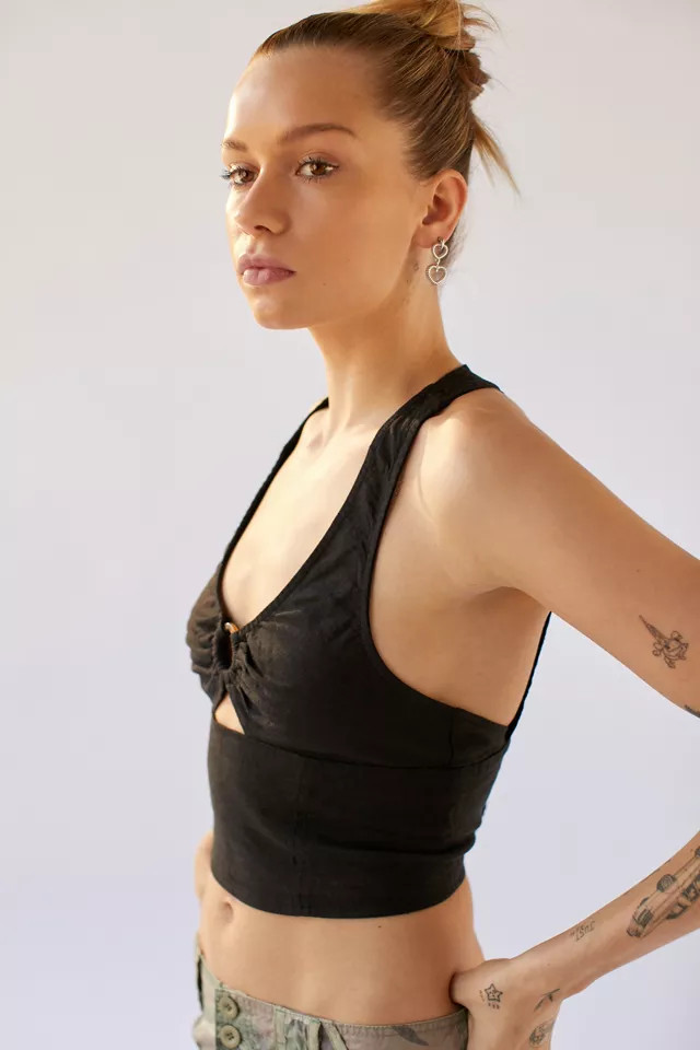 UO Xena Linen O-Ring Halter Top | Urban Outfitters (US and RoW)