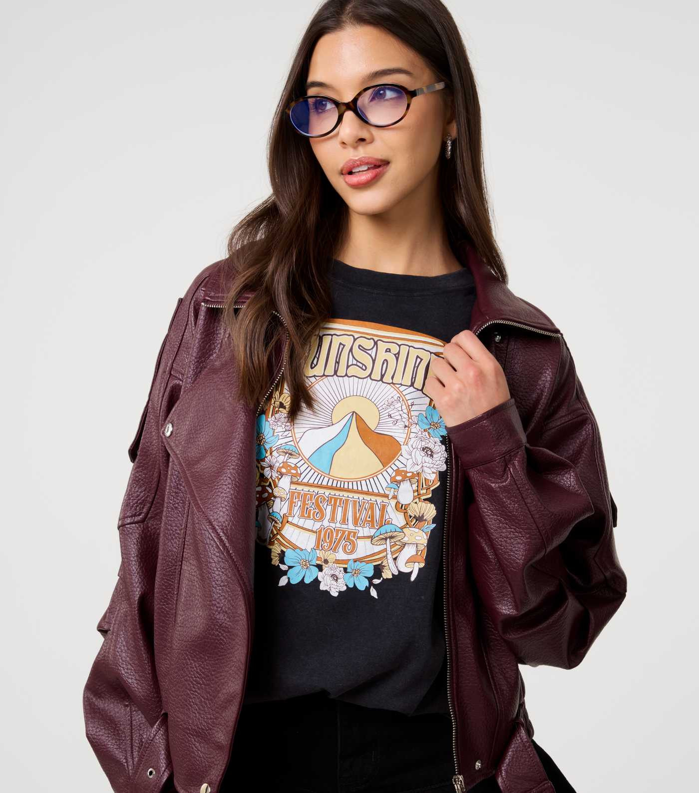 Pink Vanilla Burgundy Oversized Faux Leather Jacket | New Look | New Look (UK)