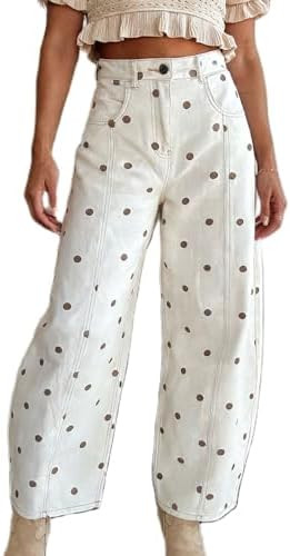 XBTCLXEBCO Polka Dot Jeans Women Y2K Print High Waisted Wide Leg Denim Pants Vintage Stretchy Boy... | Amazon (US)
