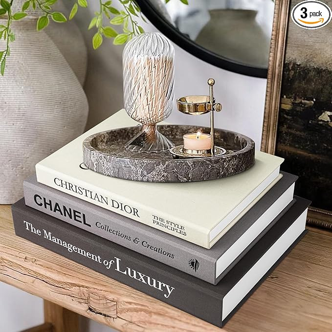 Aesthetic Decorative Books -Set of 3 Minimalist Linen Hardcover Faux/Fake Books for Coffee Table ... | Amazon (US)