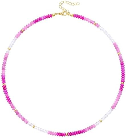 Beaded Necklace for Women, Colorful Gemstone Boho Bead Choker for Beach, Trendy Summer Natural St... | Amazon (US)
