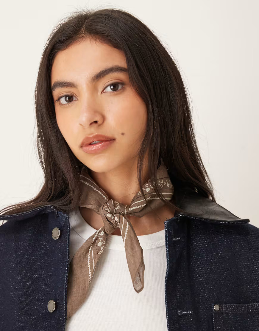 Becksondergaard lacia cotta cotton neck tie scarf in neutral brown print | ASOS (Global)