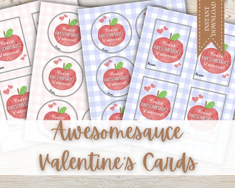 Printable Valentine Card, Applesauce Valentine Card, Printable Classroom Valentine Card, School V... | Etsy (US)