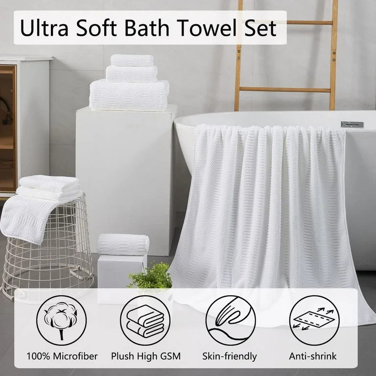 Jessy Home 8 Piece Oversized White Bath Towel Set-2 Extra Large Bath Towel Sheets, 2 Hand Towels,... | Walmart (US)