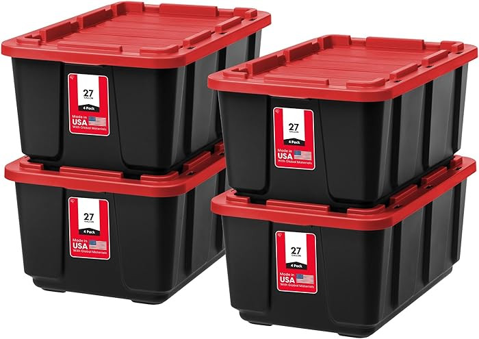 IRIS USA 4-Pack 27 Gallon Storage Bins with Lids |Made in USA| Heavy Duty Plastic Tote Containers... | Amazon (US)