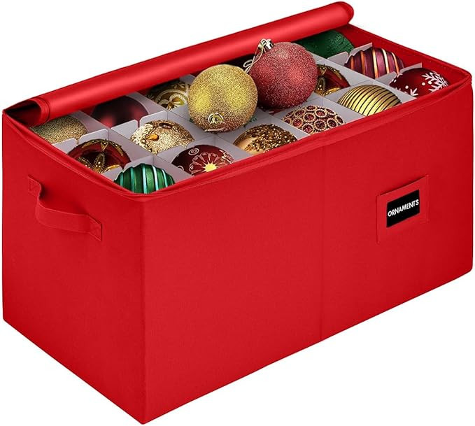 Christmas Ornament Storage Container with Dividers -Box Stores Up to 54-4" Ornaments, Zippered, C... | Amazon (US)