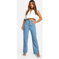 Womens Petite High Waist Split Hem Jean - Blue - 12 | boohoo (US & Canada)