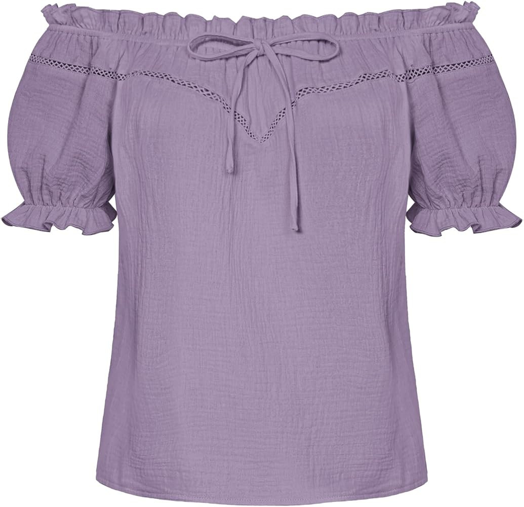 SCARLET DARKNESS Peasant Blouse for Women Off Shoulder Puff Sleeve Cotton Loose Summer Tops | Amazon (US)