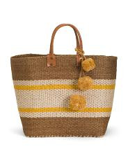 Handmade Large Cyprus Woven Basket Tote With Leather Handles | TJ Maxx