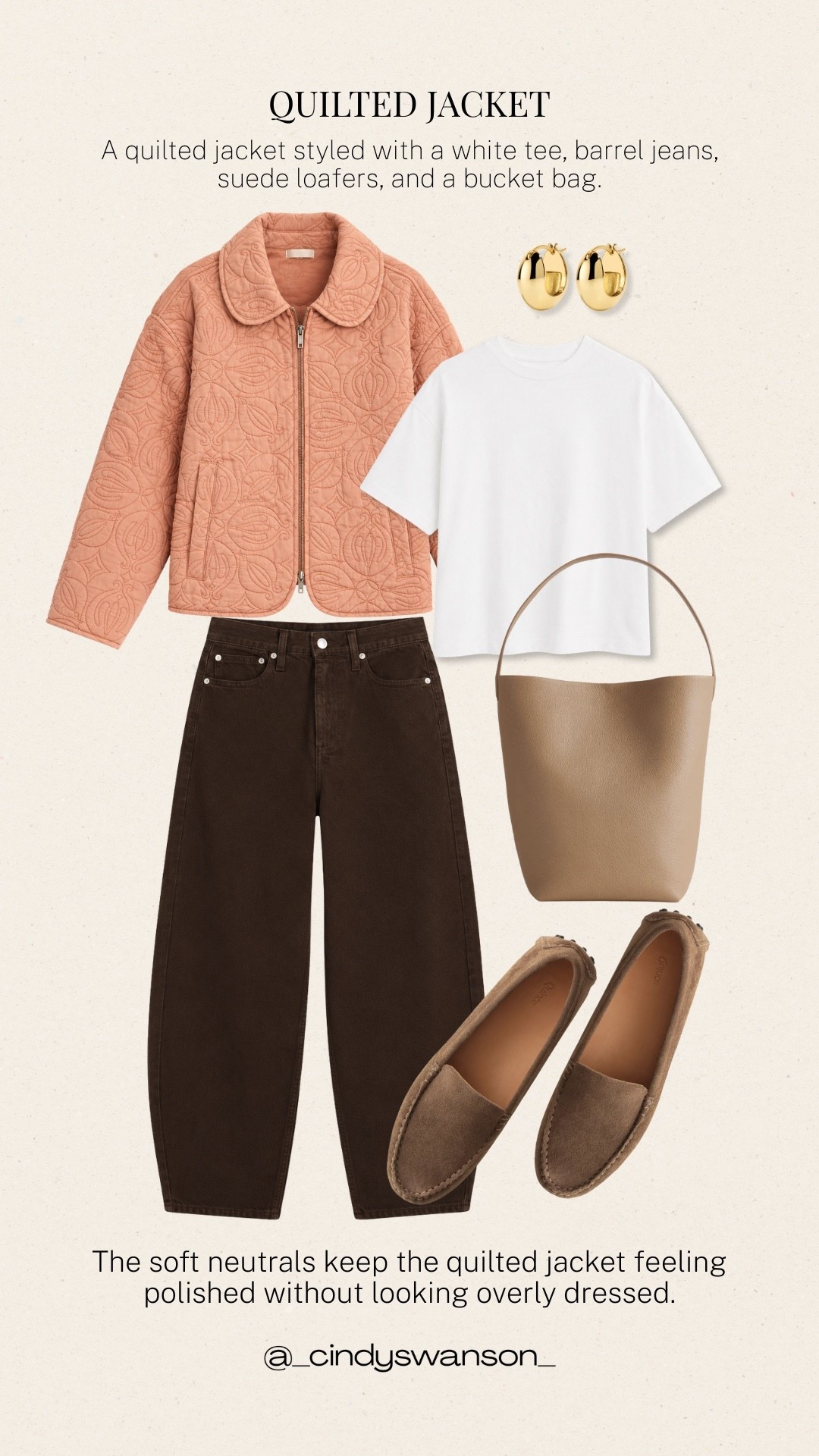 A quilted jacket is one of my favorite ways to add a little texture and color to everyday basics. This soft coral jacket with a white tee, brown barrel-leg jeans, and suede loafers feels polished but still wonderfully easy for transitional-season days.

#LTKootd #LTKOver40 #LTKSeasonal