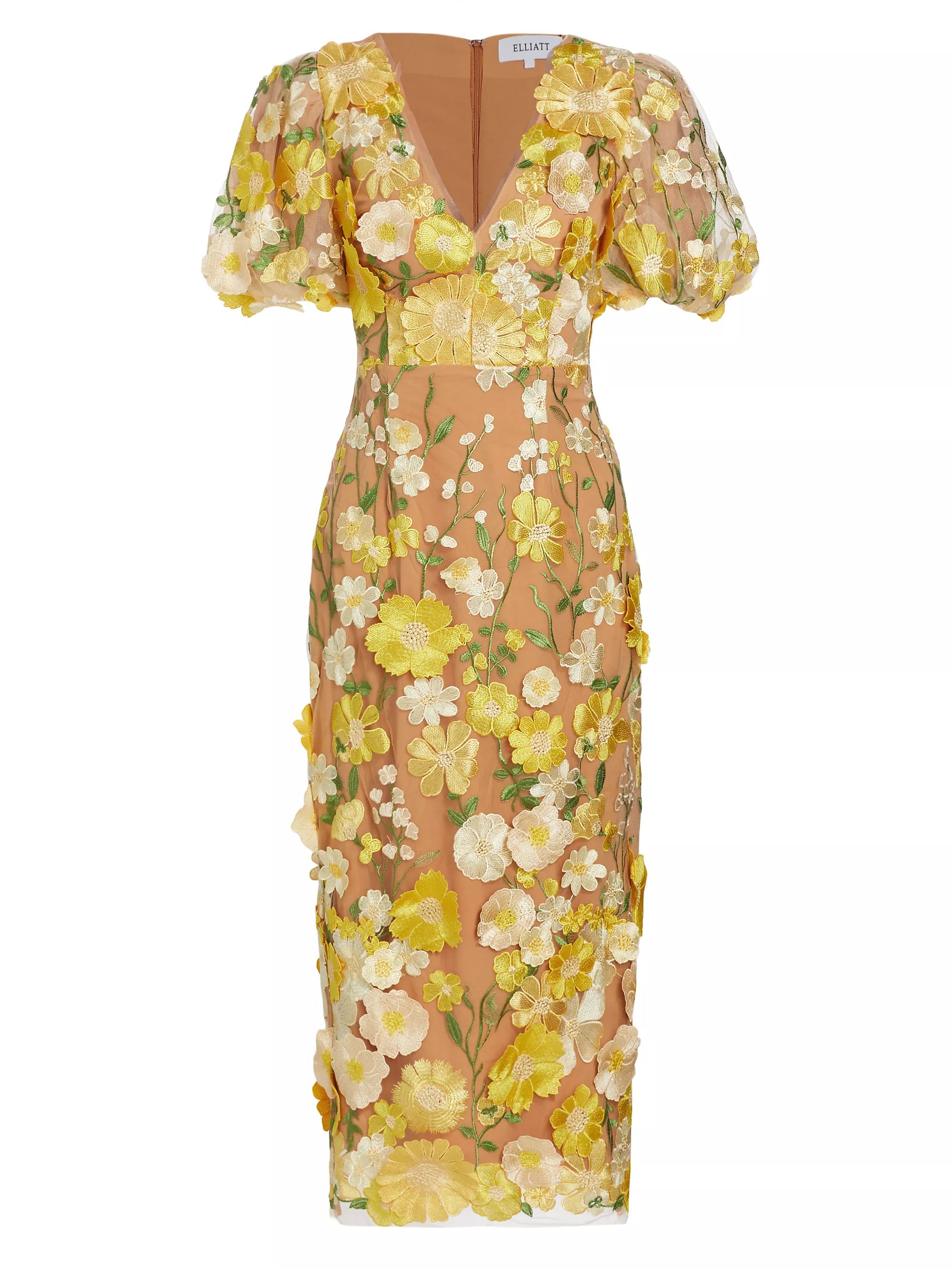 Indie Floral Puff-Sleeve Midi-Dress | Saks Fifth Avenue