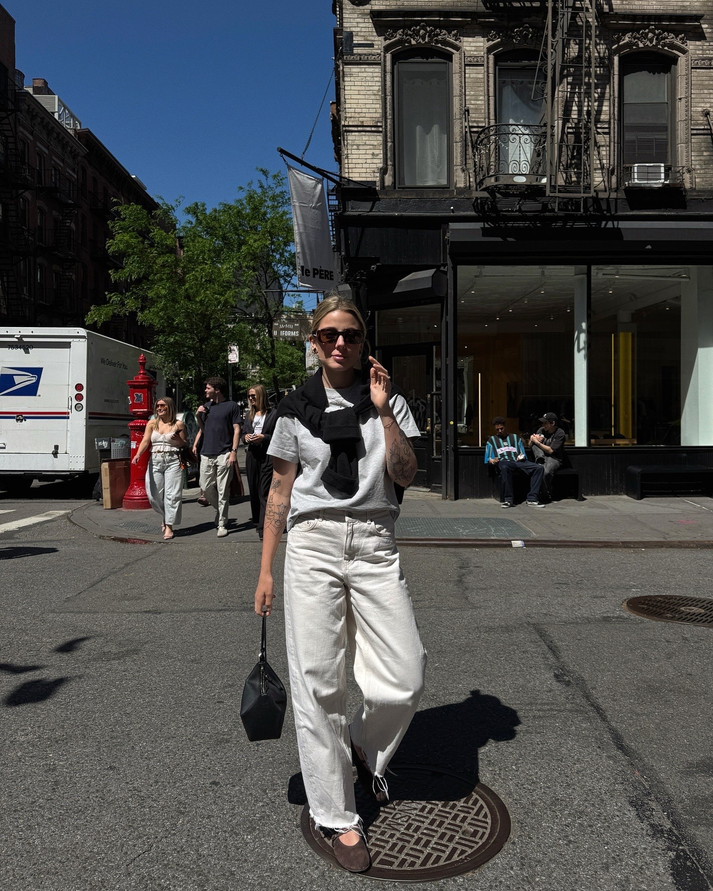White jeans and ballet flats in nyc