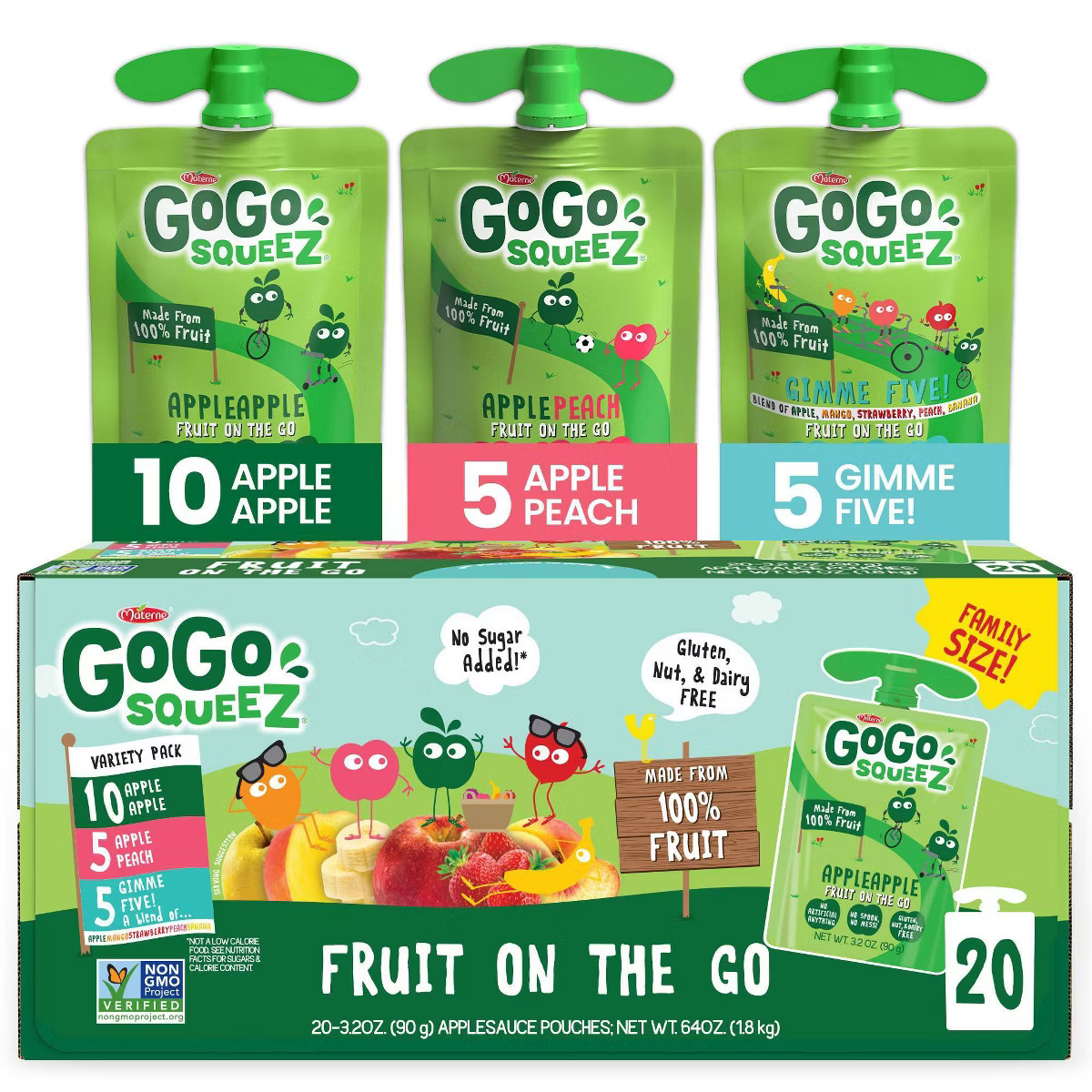 GoGo squeeZ Applesauce, Variety Apple/Peach/GIMME 5 - 3.2oz/20ct | Target