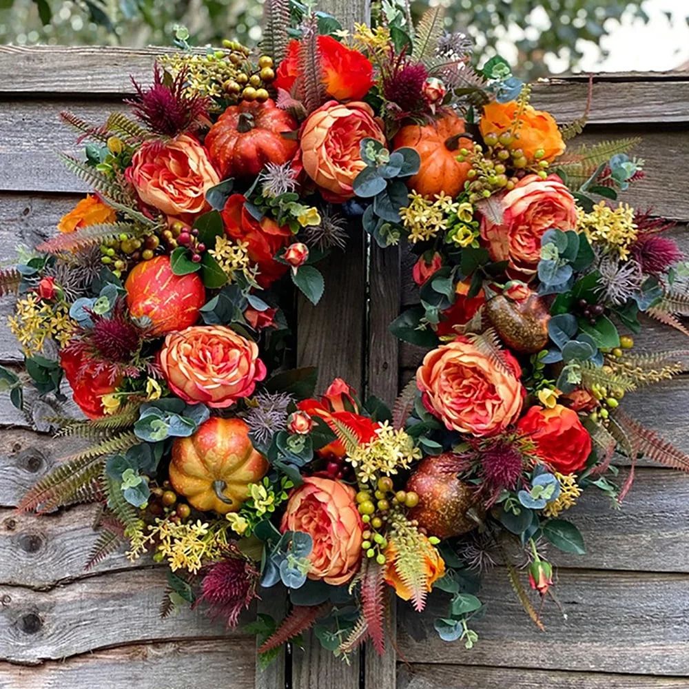 Fall Peony and Pumpkin Wreath - Year Round Wreath, Artificial Fall Wreath, Autumn Front Door Wrea... | Walmart (US)
