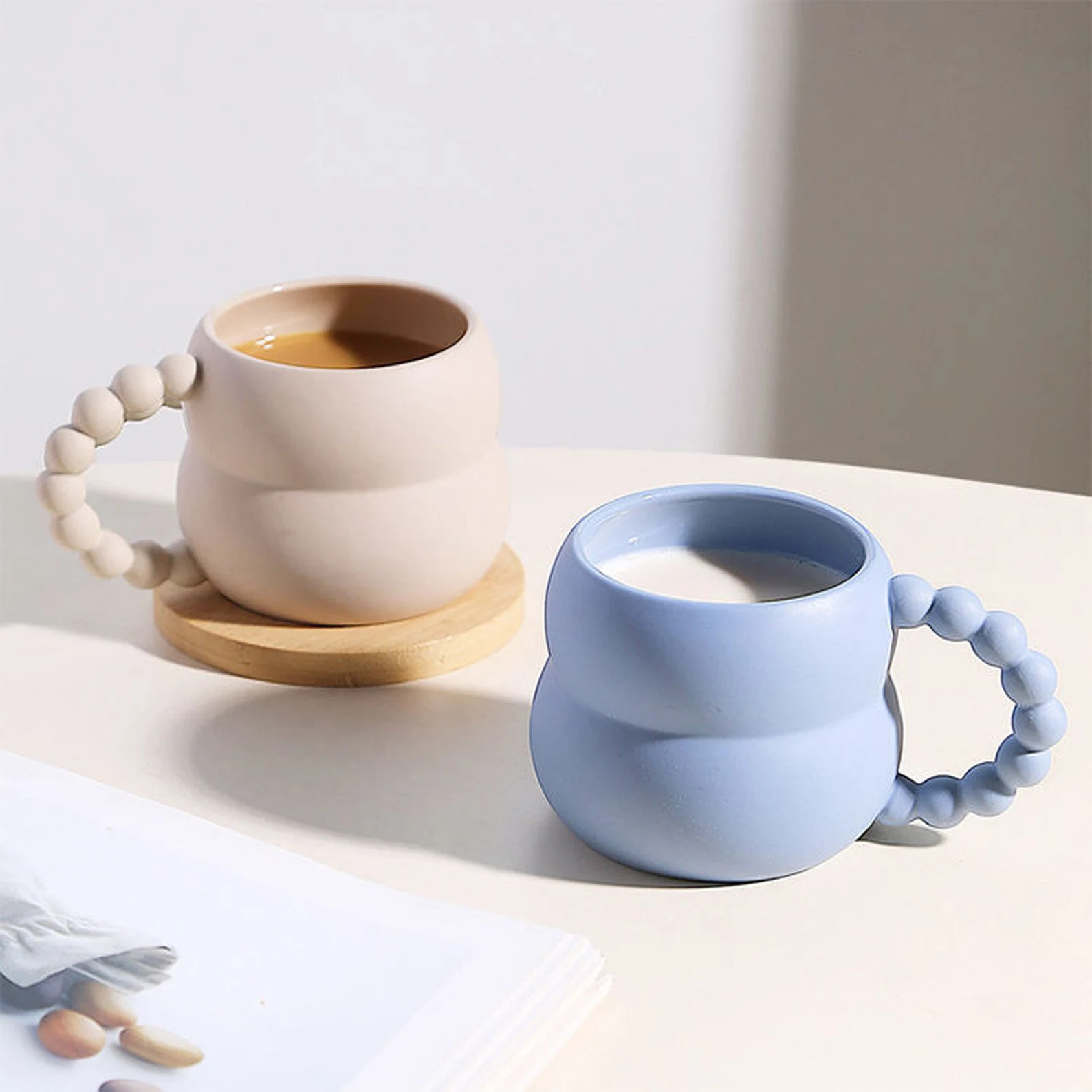 Bubble Handle Coffee Mug, Bubble Tea Cup, Scandinavian Ceramic Mug, Modern Home Decor, Oversized ... | Etsy (US)