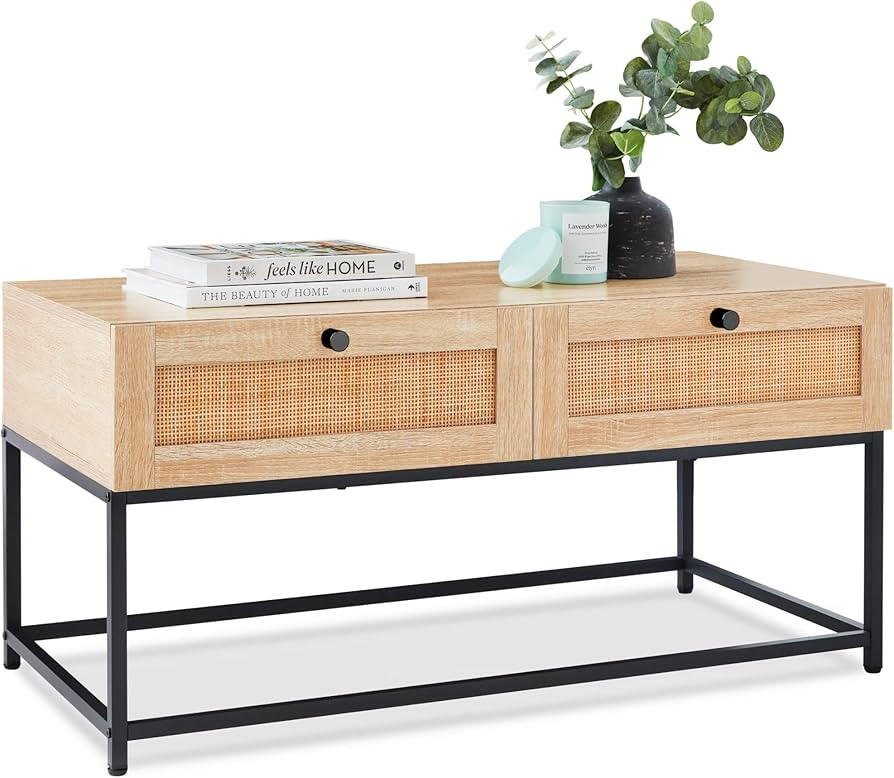 Best Choice Products 39in Rattan Coffee Table, 2-Drawer Modern Boho Home Furniture for Living Roo... | Amazon (US)