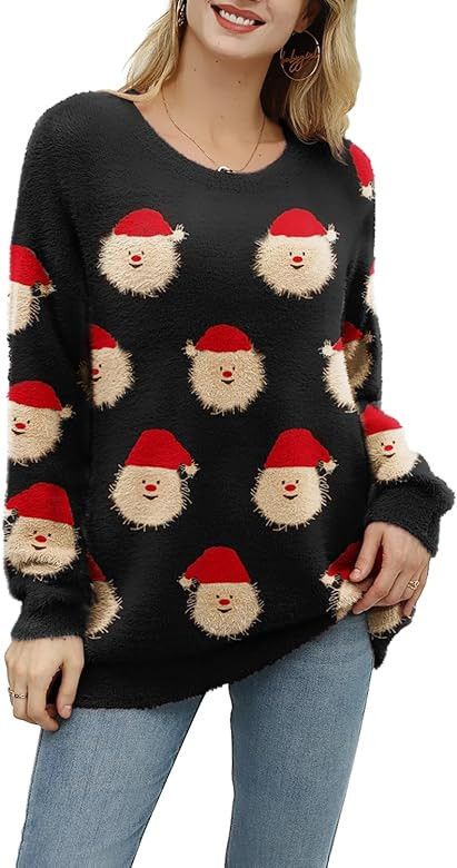 YESNO Women Sweater Graphic Oversized Pullover Sweaters Casual Loose Long Sleeve Knit Tops S01 | Amazon (US)