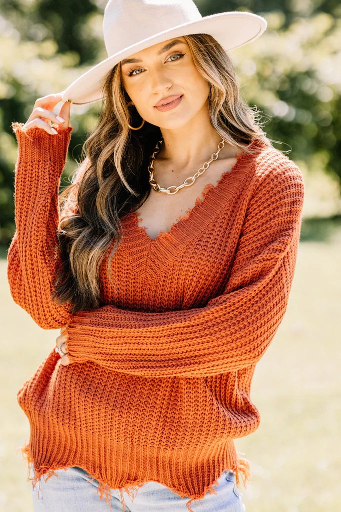 Feeling Brand New Rust Orange Distressed Sweater | The Mint Julep Boutique