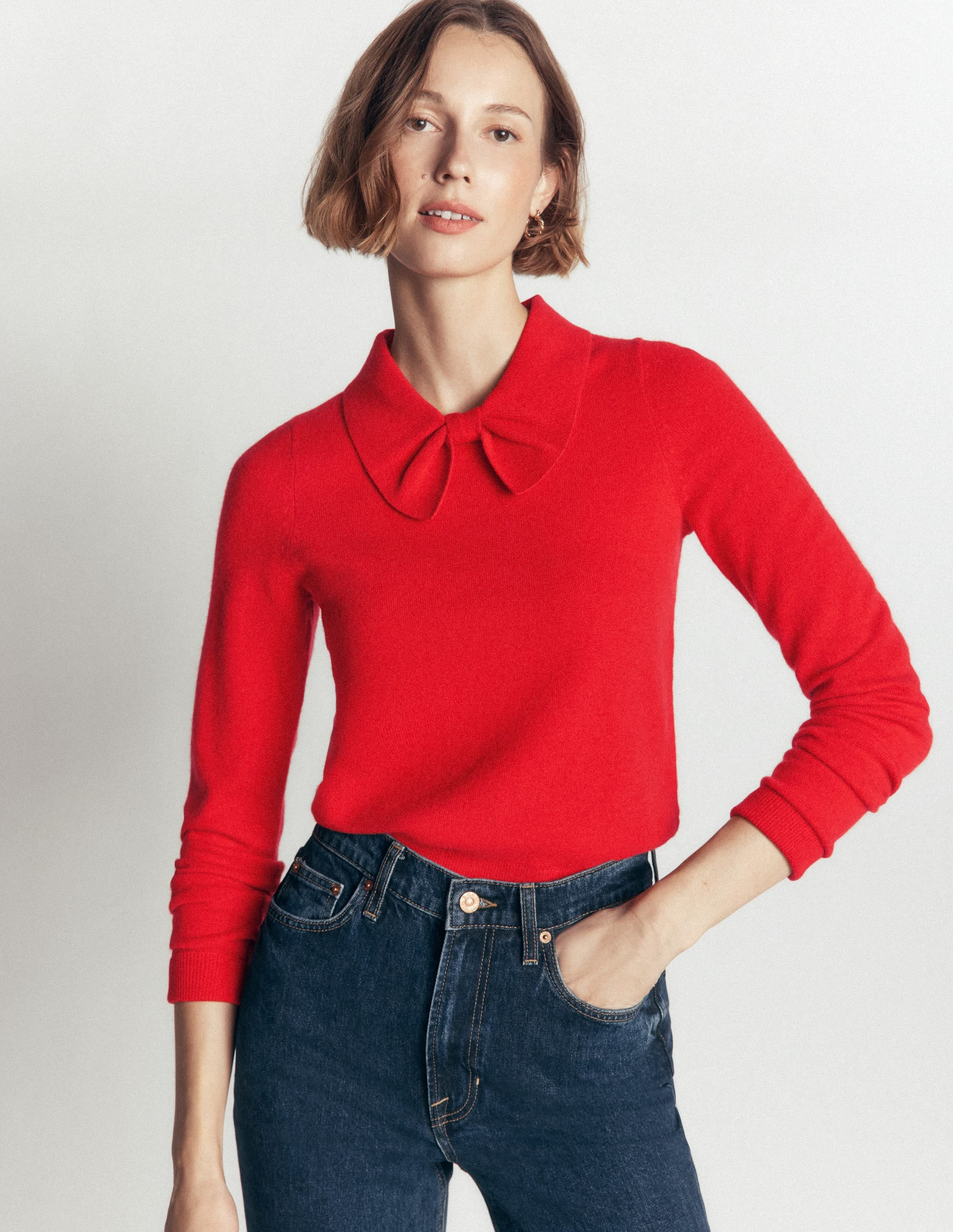 Bow Neck Knitted Sweater-Poppy Red | Boden (US)