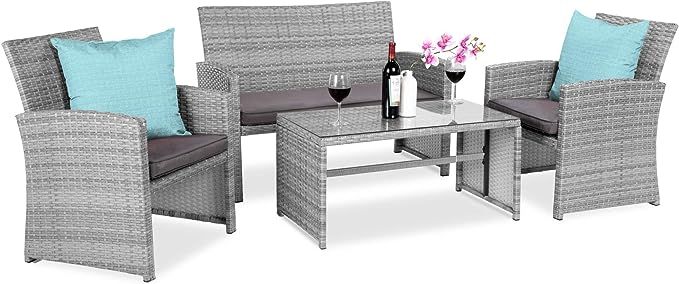 Best Choice Products 4-Piece Outdoor Wicker Patio Conversation Furniture Set for Backyard, Deck, ... | Amazon (US)