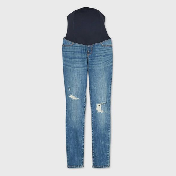 Low-Rise Crossover Panel Distressed Skinny Maternity Jeans - Isabel Maternity by Ingrid & Isabel... | Target